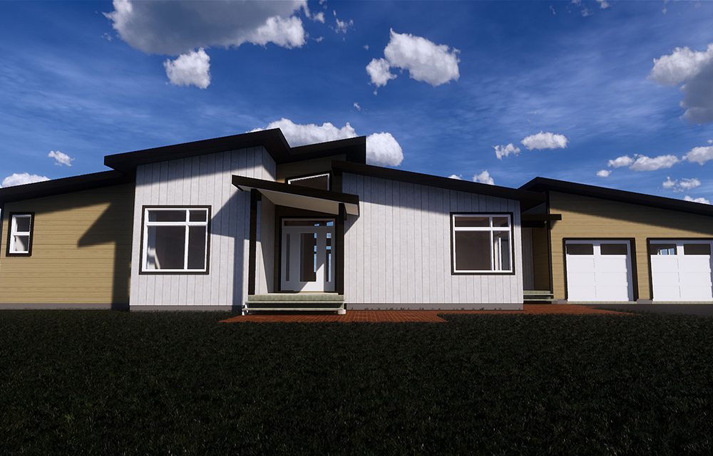 A large contemporary rancher with two-car garage, 3 bedrooms, 2 bathrooms, and 2007 sq. ft. of living space. 