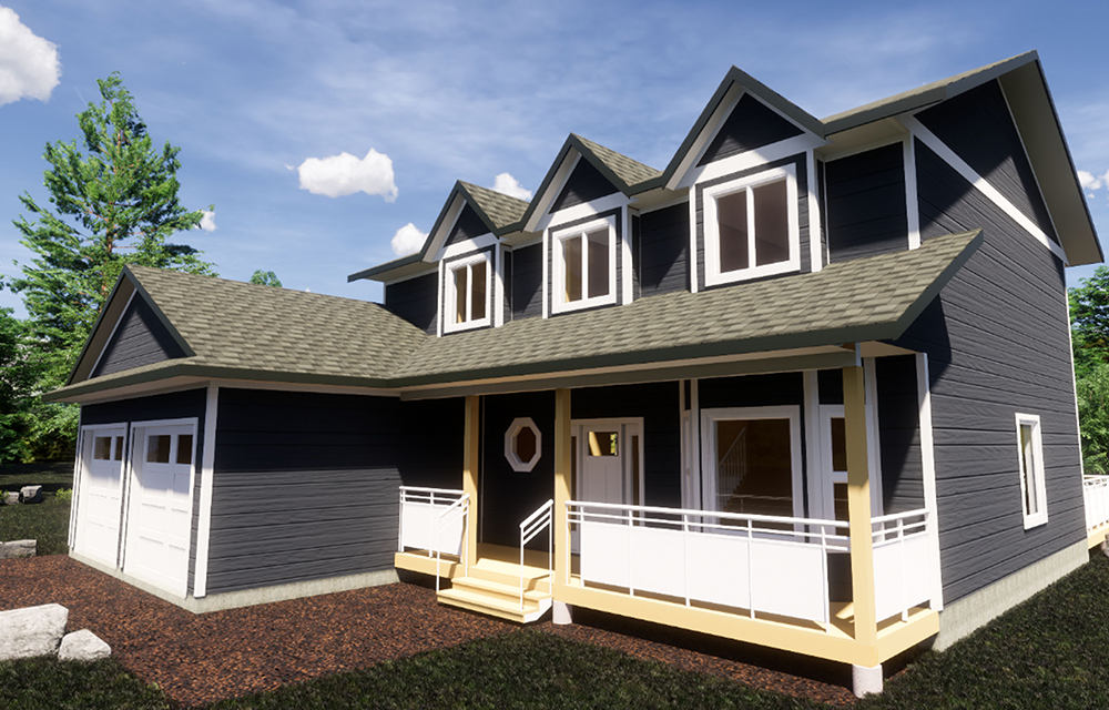 2 story traditional home with three dormers in front. 3 bedrooms, 2.5 bathrooms, 2014 sq. ft. of combined living space. 