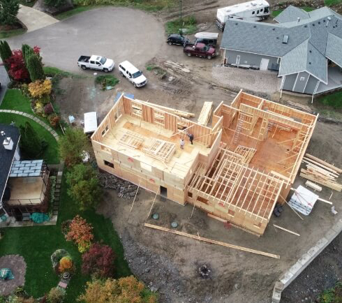 aerial view of a home being constructed